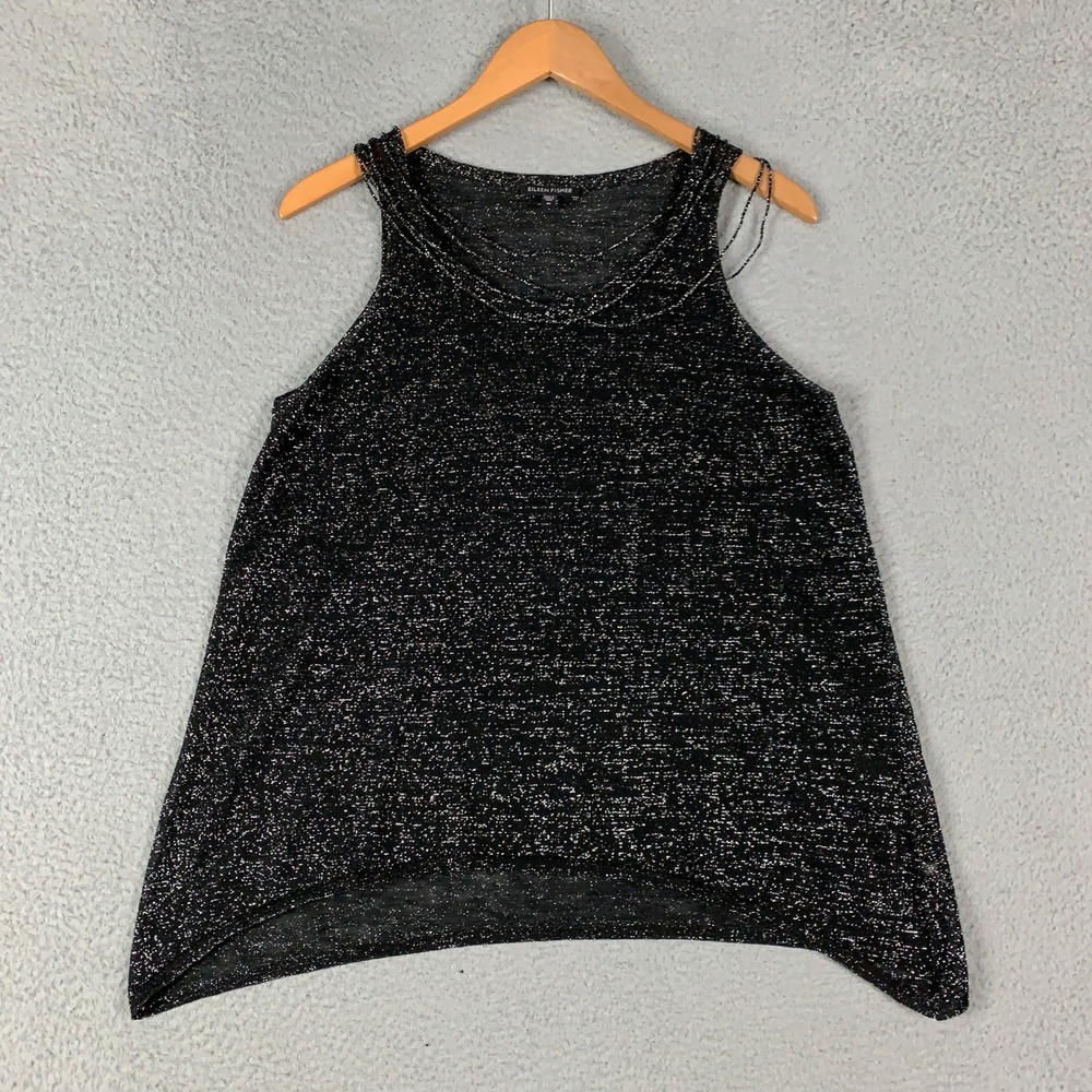 Eileen Fisher Metallic Linen Blend Tank Top Women's Medium M Black Sparkle Shell